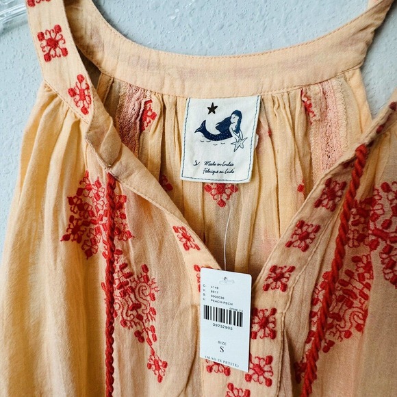 Anthropologie Mermaid Sheer Cover Up Peach Embroidered Tank Dress - Picture 3 of 4